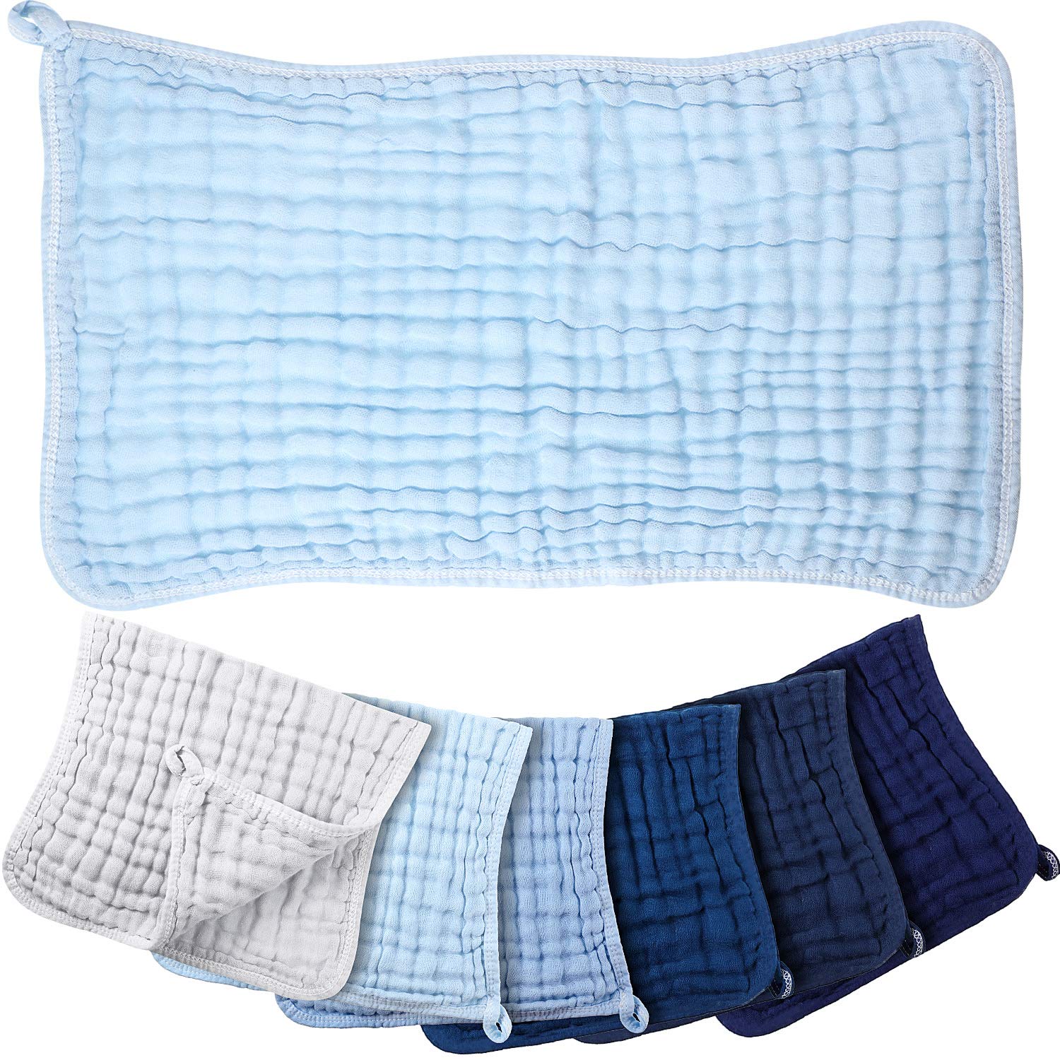 Irenare 6 Pack Muslin Burp Cloths Cotton Baby Burping Rags Large 20 x 10 Inch 6 Layers Spit up Rags Soft Absorbent Multicolor Wash Cloths Diapers for Newborn Baby Girl Boy (Blue Series)