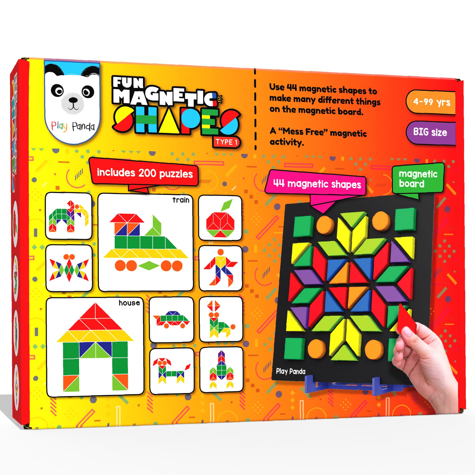 Play Panda Fun Magnetic Shapes Big Type 1 with 44 Magnetic Shapes, 200 Pattern Book, Magnetic Board and Display Stand-image-10