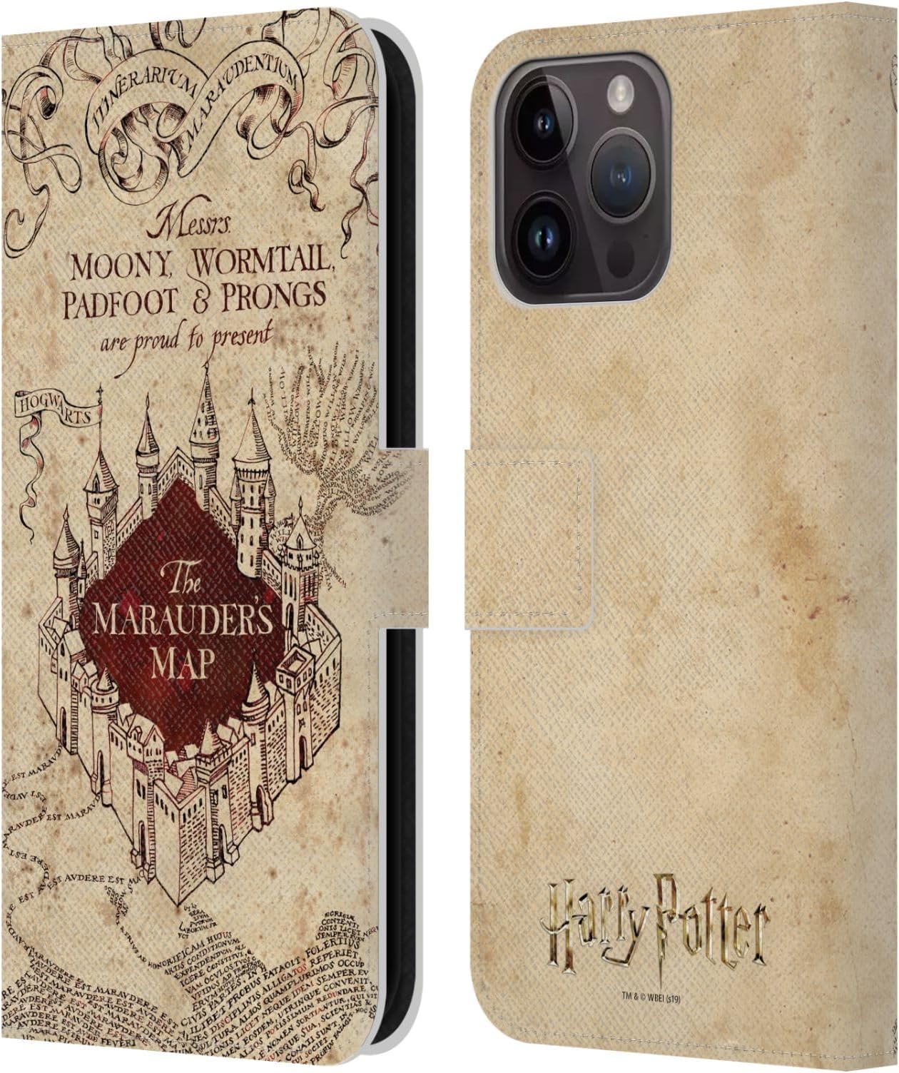 Head Case Designs Officially Licensed Harry Potter The Marauder's Map Prisoner of Azkaban II Leather Book Wallet Case Cover Compatible with Apple iPhone 15 Pro Max