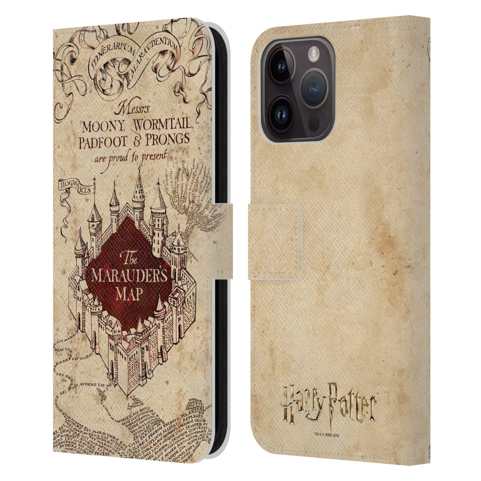 Head Case Designs Officially Licensed Harry Potter The Marauder's Map Prisoner of Azkaban II Leather Book Wallet Case Cover Compatible with Apple iPhone 15 Pro Max