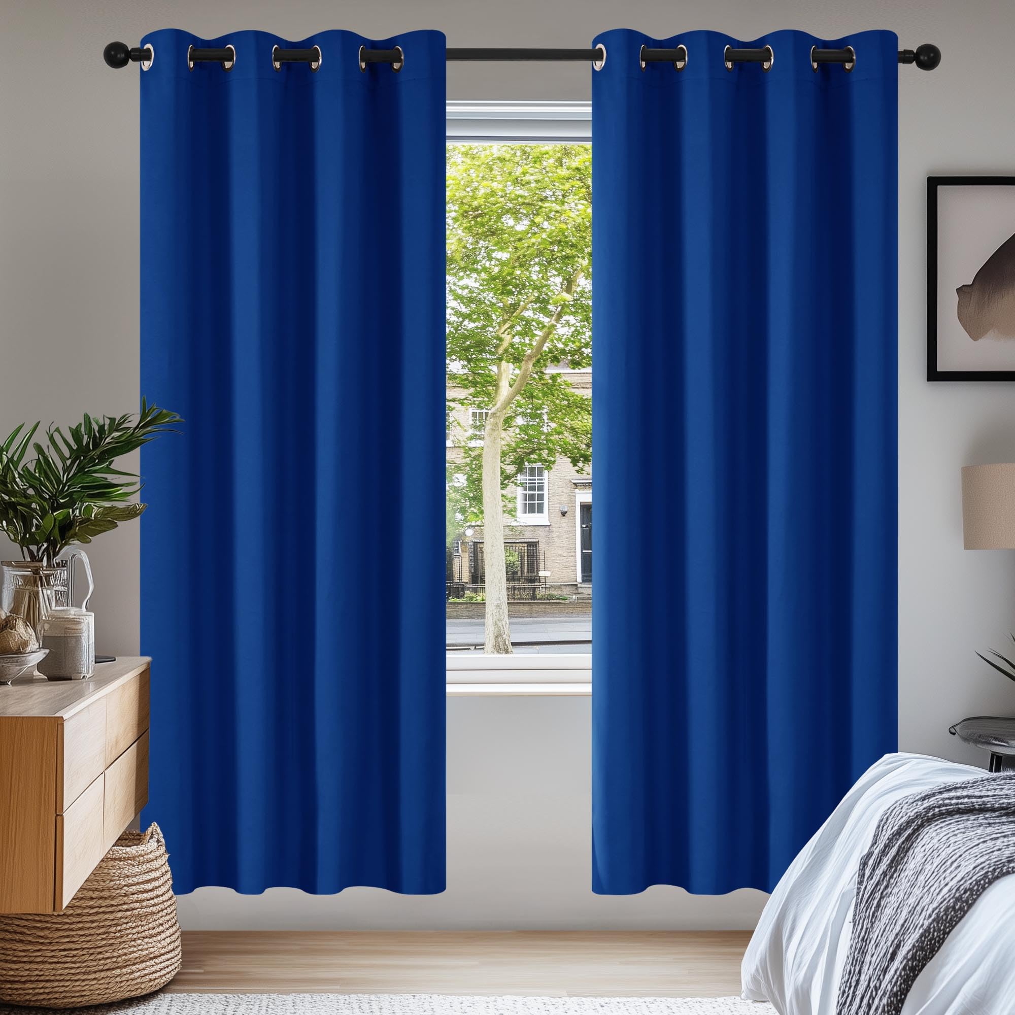 Deconovo Blue Soft Solid Thermal Insulated Eyelet Blackout Curtains Blind For Nursery 46 X 72 Inch 2 Panels