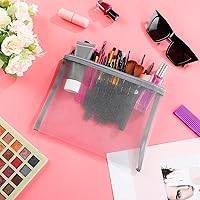 Vista 5 de Outus 15 bolsas de malla con cremallera, bolsa de maquillaje, organizador de viaje para cosméticos, estuche para lápices con cremallera para gris