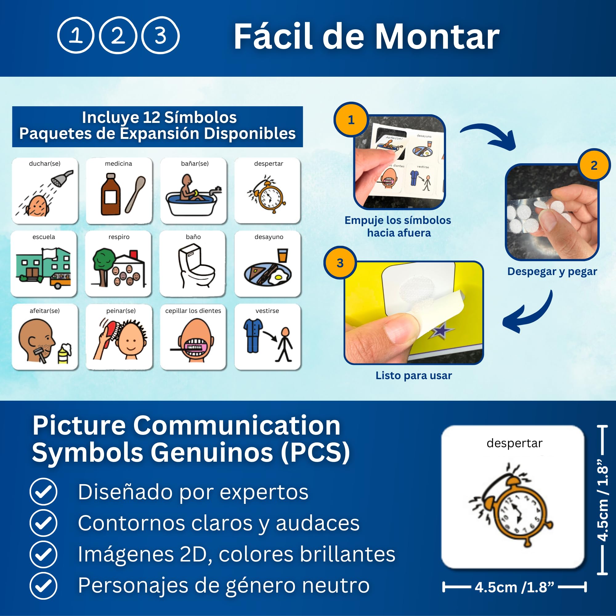 Agenda Visiva Giornaliera In Plastica Per Autismo (Spagnolo) | 23 Pittogrammi PECS | Tabellone A4 Con Striscia Rimovibile | Strumento CAA Per Bambini