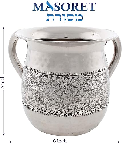 Miniatura 4 de Vaso de lavado de acero inoxidable irrompible 6.5 pulgadas de alto elegante cepillado de 2 asas recipiente de agua de limpieza ritual de boca ancha