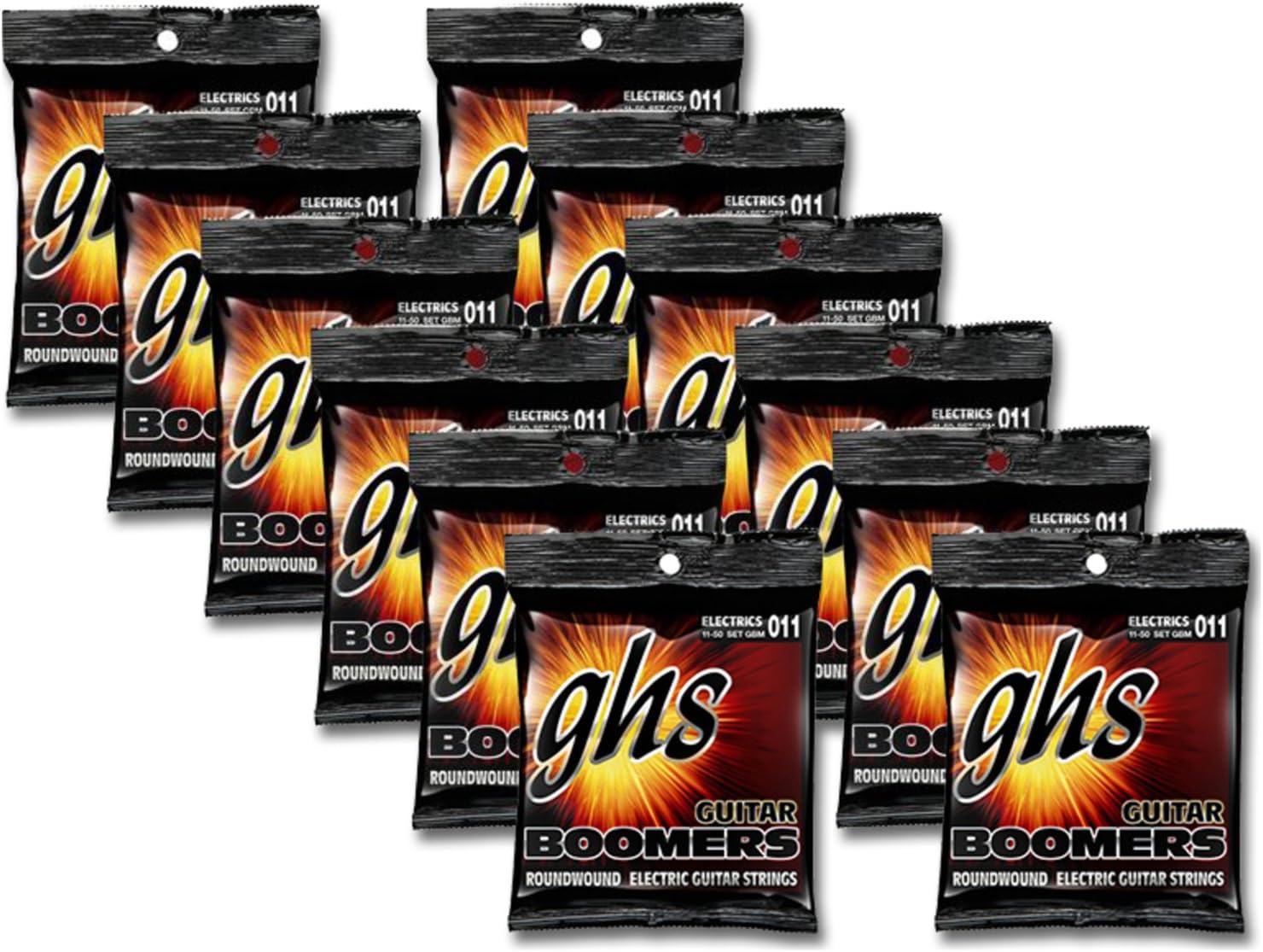 12-PACK SET of GHS Boomers Electric Guitar Strings 11-50 Medium GBM