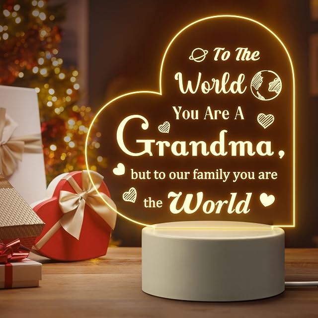 Elequaint Grandma Birthday Gifts, Gifts for Grandma from Granddaughter Grandson, Personalized Acrylic Night Light Keepsake, Mother's Day Birthday Christmas Present for Grandma/Nana/Nanny Gifts Idea
