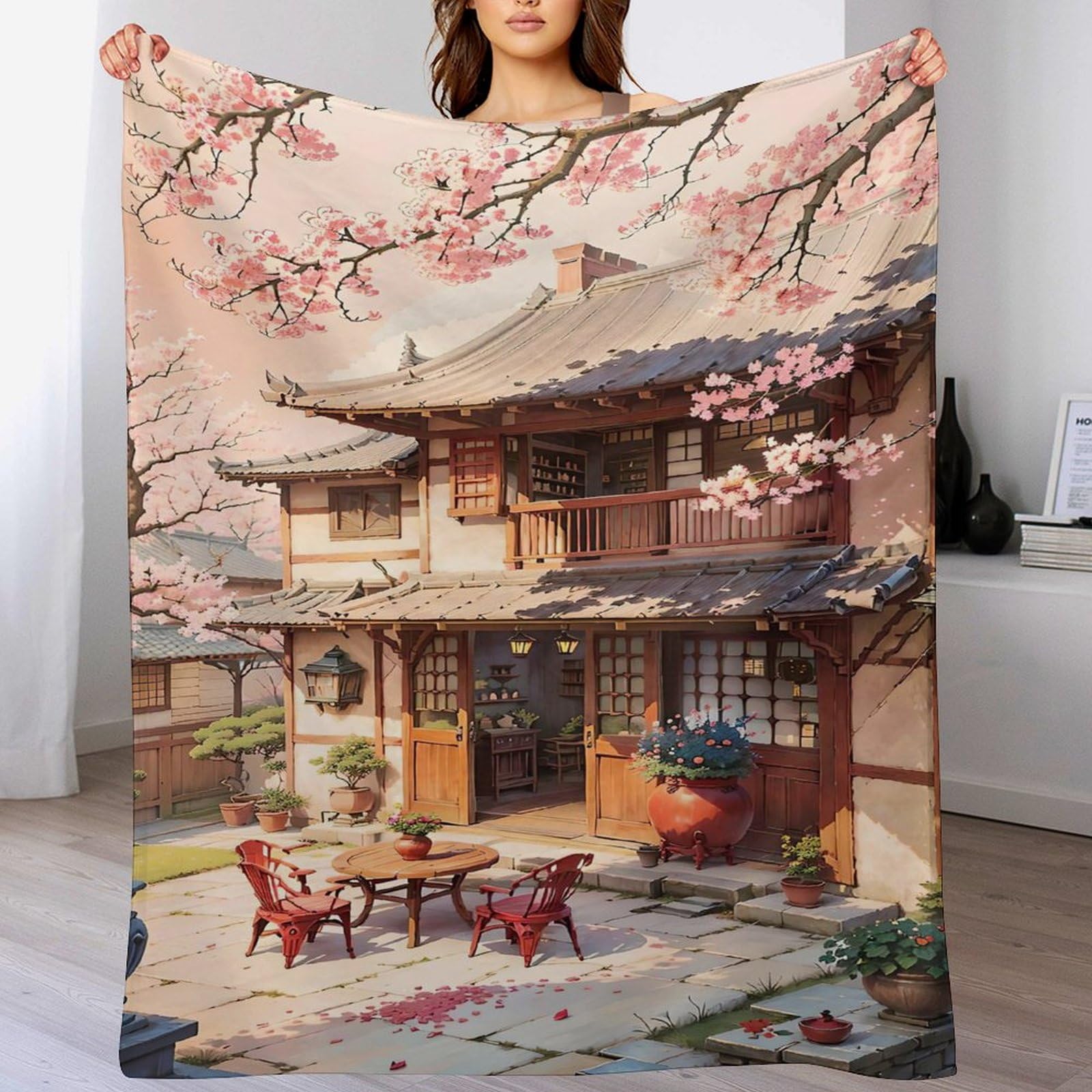 Couverture de séjour style japonais en flannel polaire 180x200cm