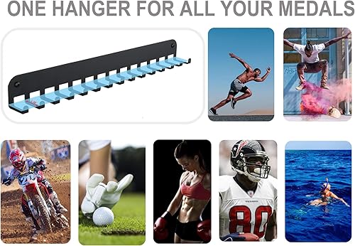 Miniatura 5 de Soporte para colgar medallas de carrera, estante de exhibición con 15 estantes de exhibición, organizador de gimnasia, fútbol, correr, maratón,