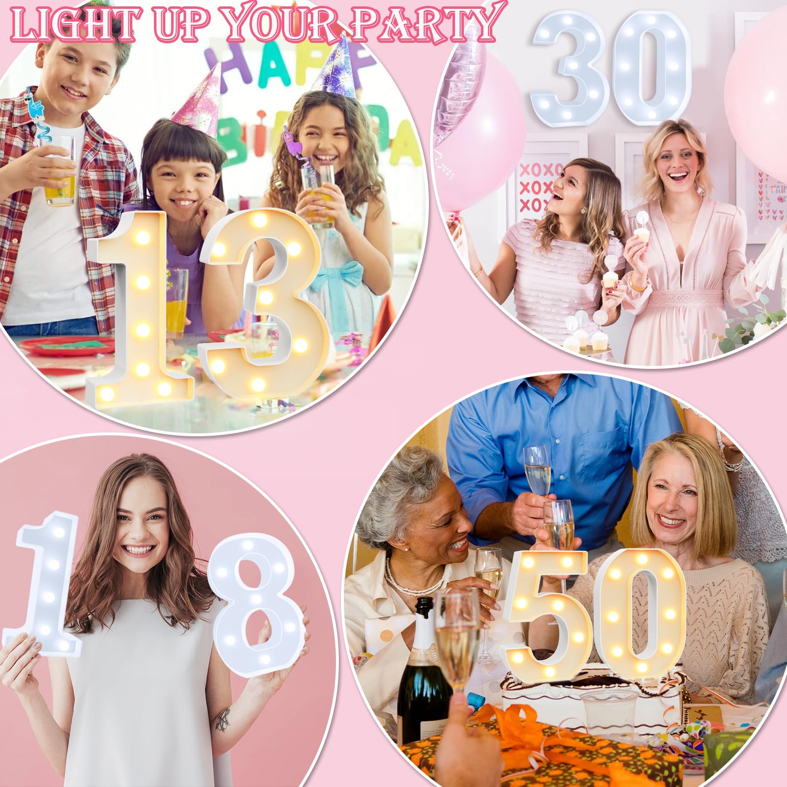 Vimlits Light Up Numbers 70th Birthday Decorations, LED Number Lights Lighted Number Sign for Party Backdrop Wedding Anniversary Remote Wall Table Decor - Cool White & Warm White 70 — view 3