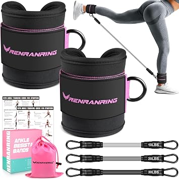 Ankle Resistance Bands w/Cuffs, Ankle Weights Women Booty Workout Equipment