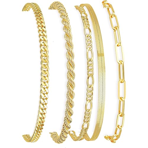 DEARMAY 14K Gold Plated Bracelets for Women, Jewelry Sets Cute Tennis Beaded Bracelets Cuban Link Paperclip Chain Dainty Bracelet Pack Gifts