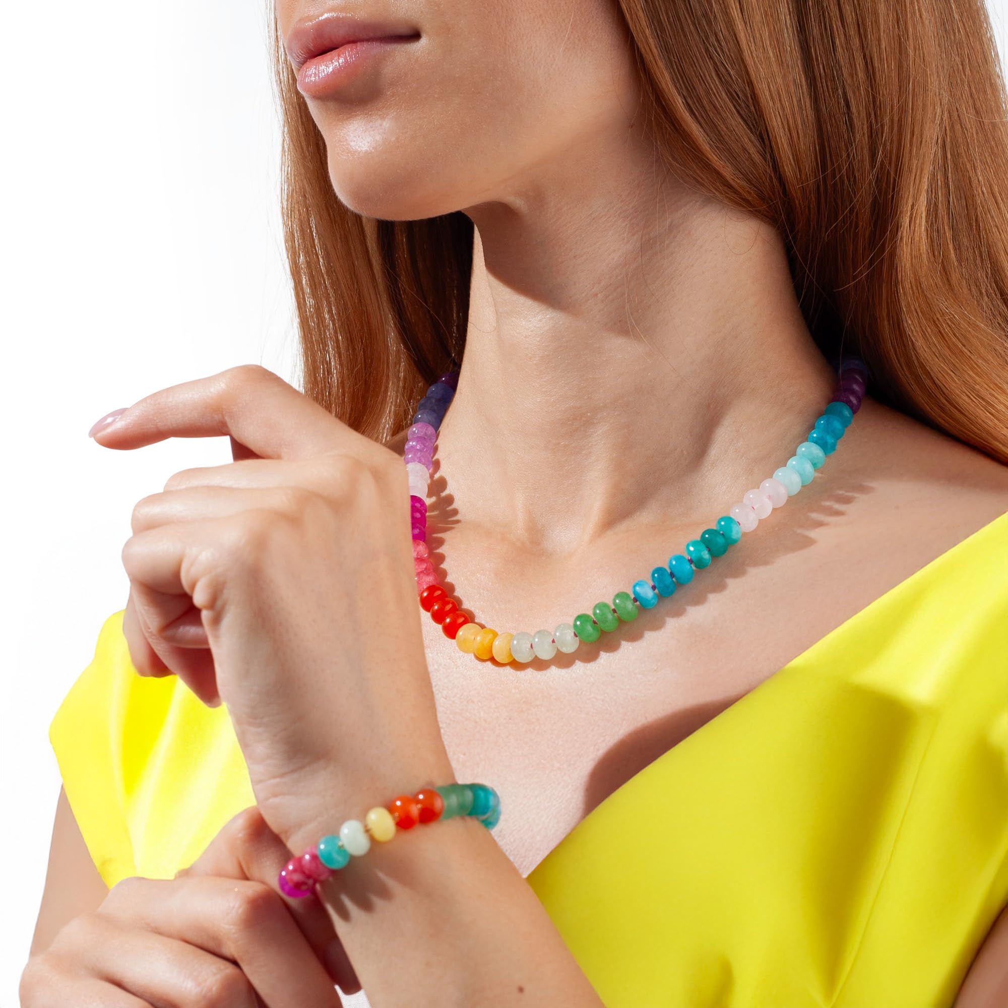 Collar con pulsera set para mujer, juego de joyas con gemas de colores, regalo para mujeres, cadena de perlas de piedras naturales auténticas hechas a mano, estilo boho, Kette 45cm