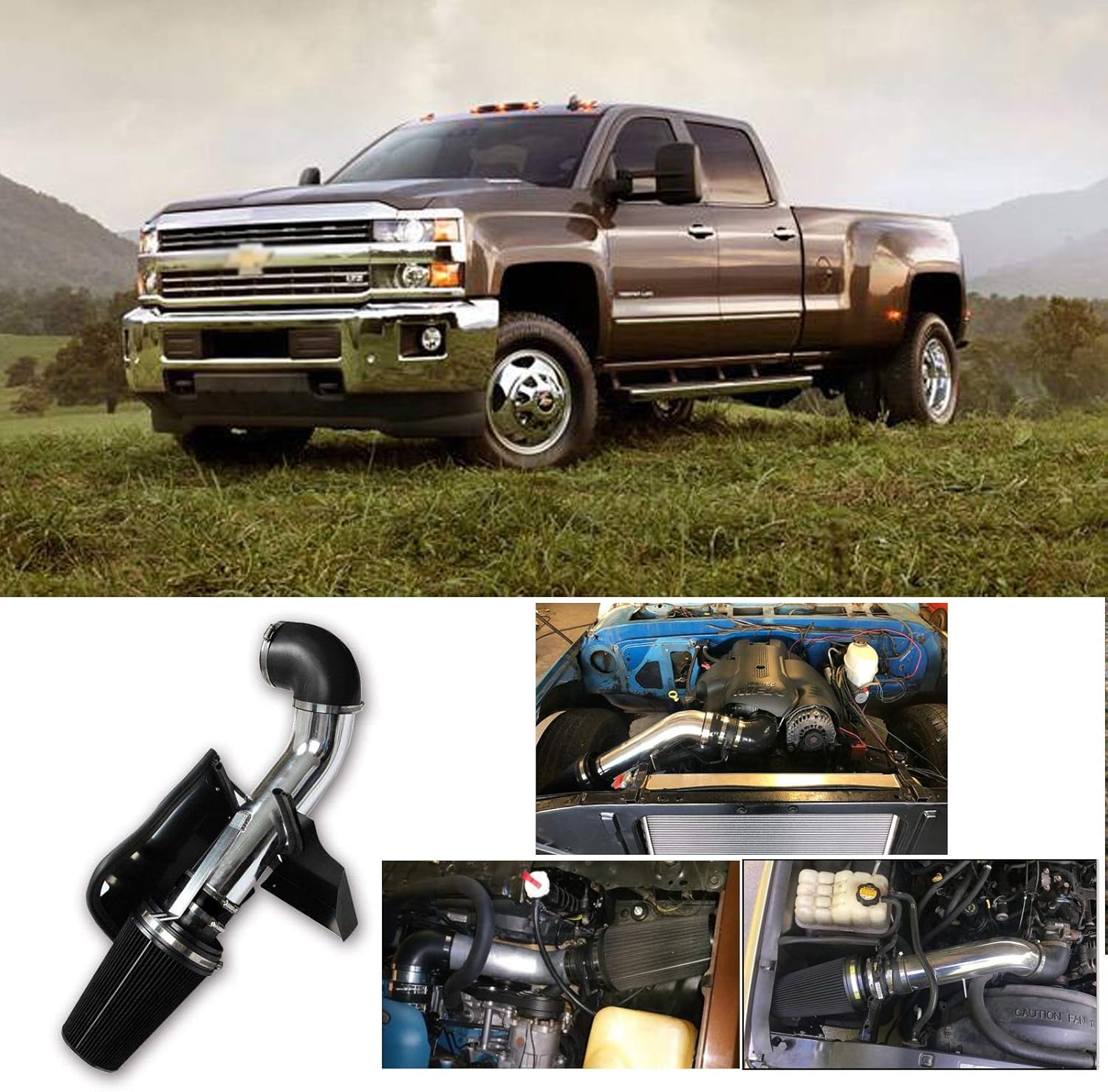 SUPERFASTRACING 4" Cold Air Intake System + Heat Shield Replacement for 1999-2006 GMC/Chevy V8 4.8L/5.3L/6.0L Silverado 1500/2500/3500 (Black)