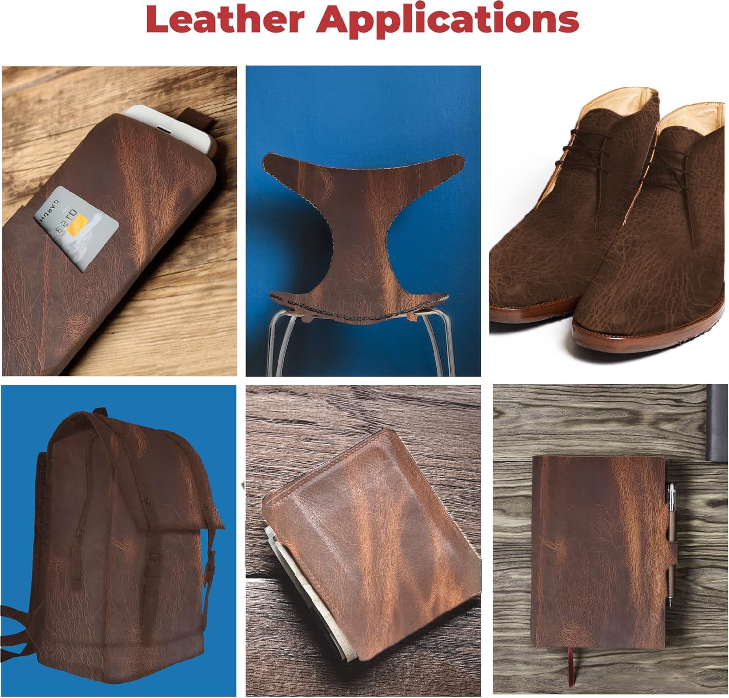 European Leather Work Buffalo Hide 8-10 oz (3-4mm) | Pre-Cut Size: 12"x12" | Vintage Cognac - Full Grain Leather for Tooling, Stamping, Molding, Engraving