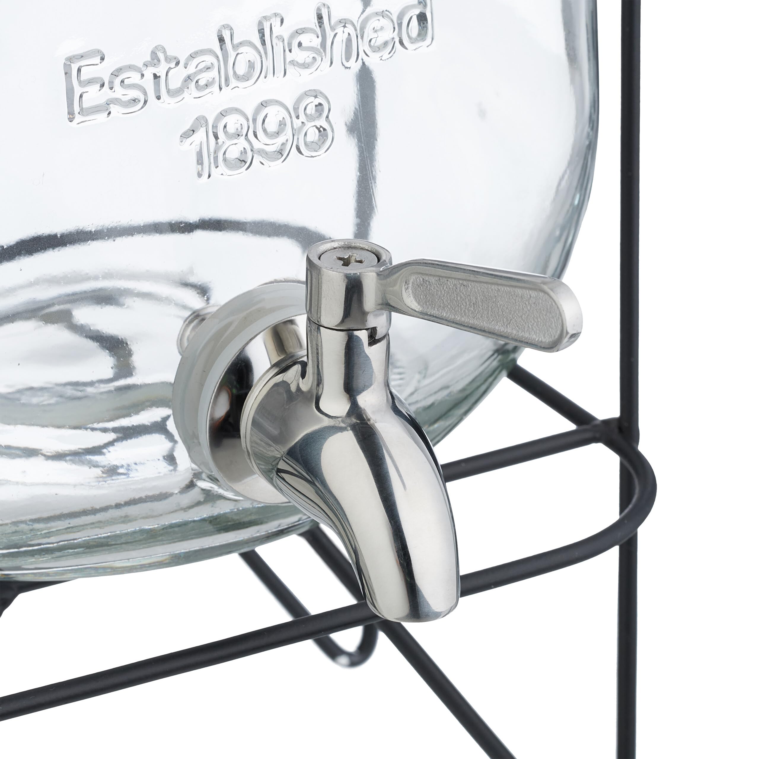 Relaxdays Dispensador Bebidas con Soporte, Recipiente Limonada 5 L, Grifo Acero Inoxidable y Tapa, Cristal, Transparente