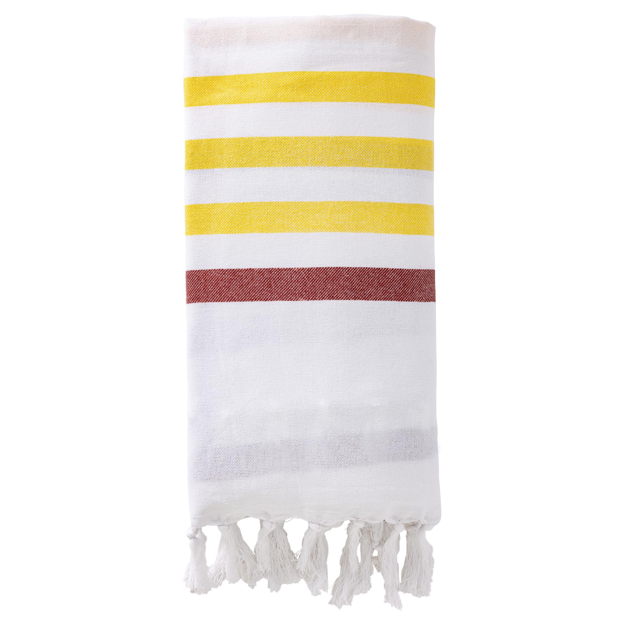 HMETOL Turkish Striped Cotton Beach Towel with Tassel Trim 1 Pack Sand Free Quick Dry Lightweight Oversized Travel Yoga Picnic Bath Towel Brown 180 x 100cm