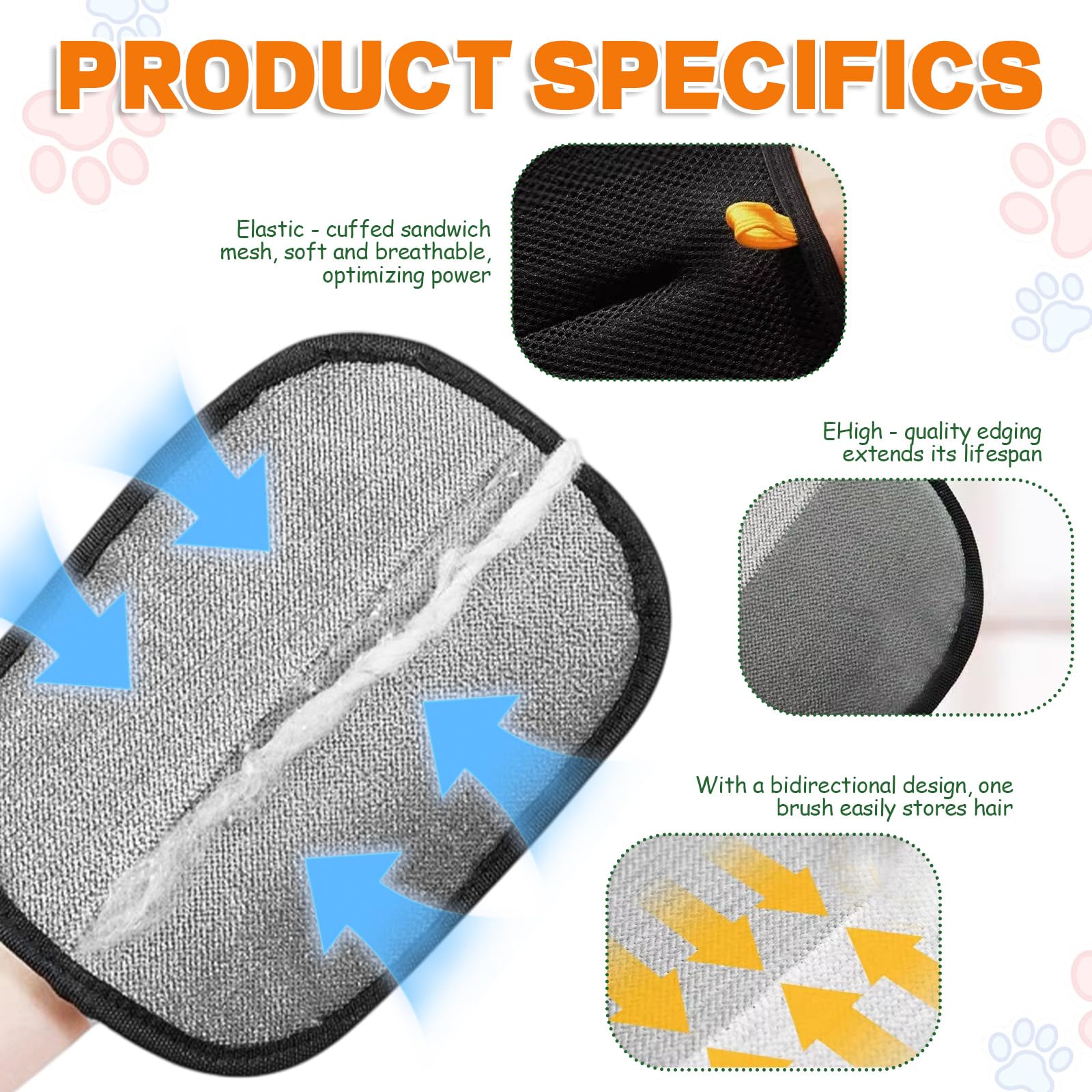 Lot de 2 gants d'épilation pour chiens et chats - Gant de toilettage double face avec adsorption électrostatique - Gant d'épilation lavable