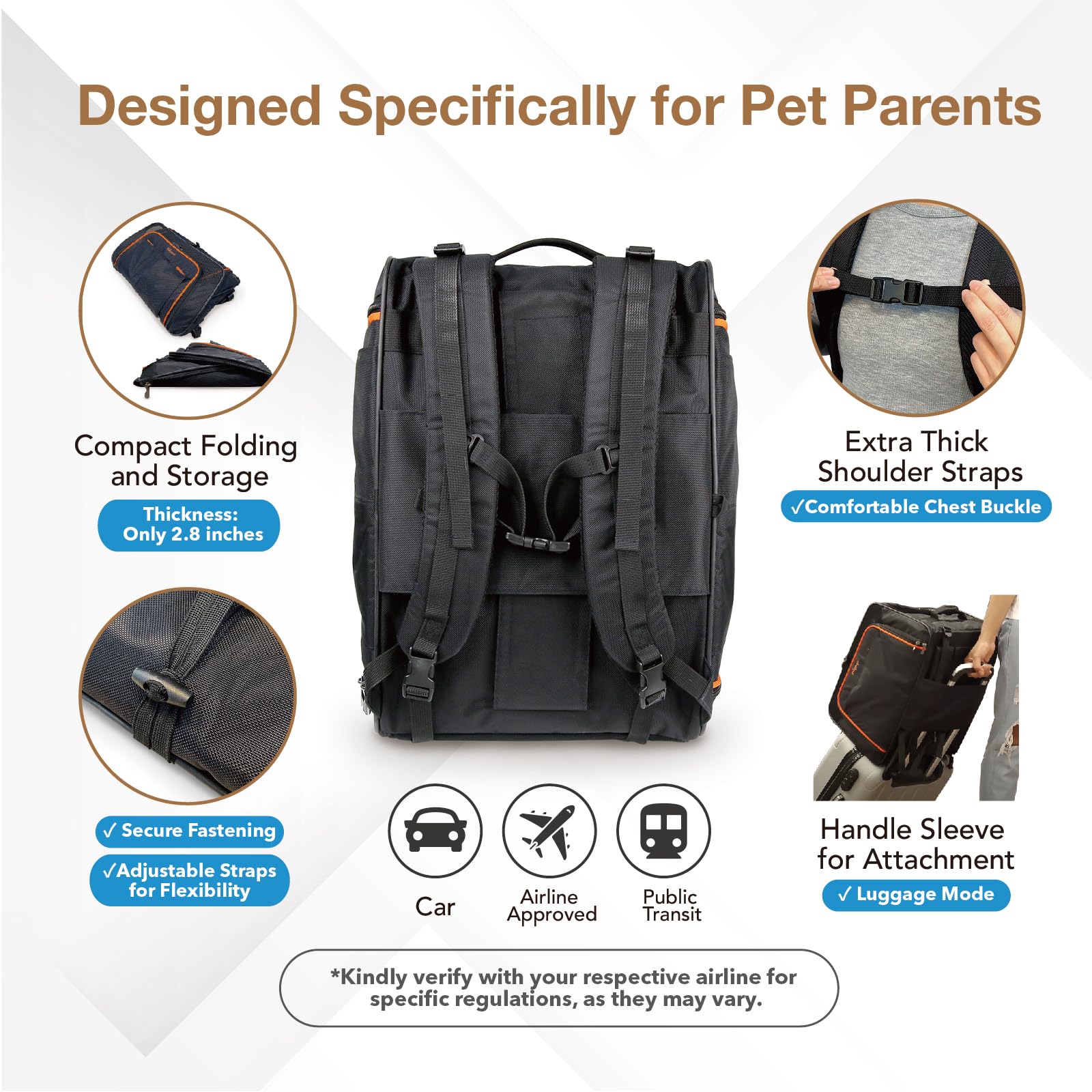 ibiyaya - Compact 3-in-1 Convertible and Foldable Small Pet Carrier and Stroller Combo System, Travel Friendly Cat Stroller and Dog Stroller - Pets up to 17 Pounds - Black