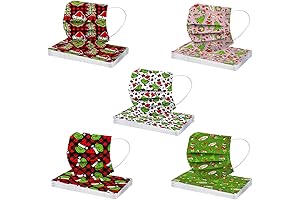 50PC Winter Disposable Face Mask for Adults, Xmas 3-Ply Face Masks with...