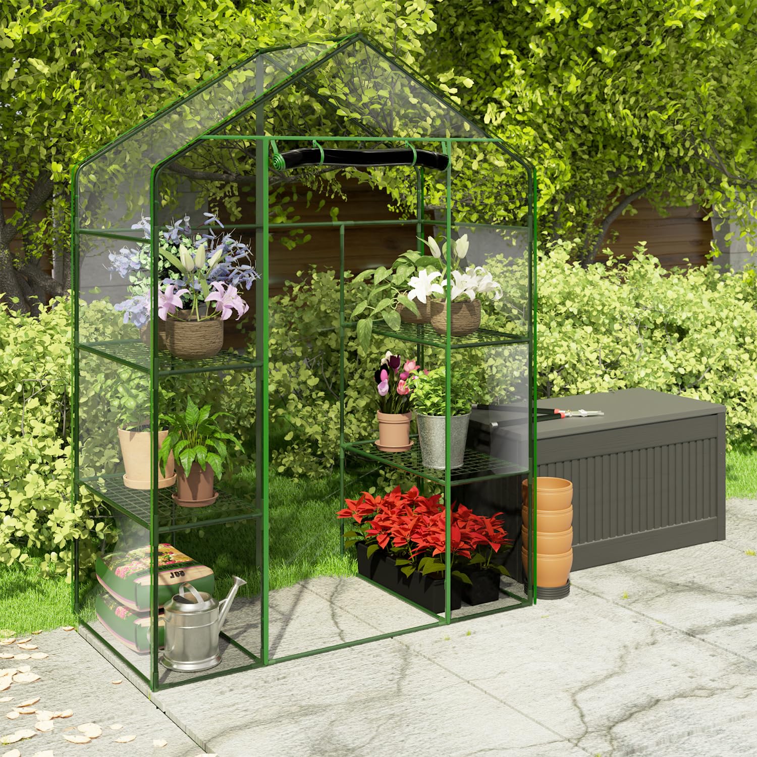 Serra per pomodori da giardino, stabile, 195 x 140 x 70 cm, scaffale da giardino, balcone, verde, trasparente