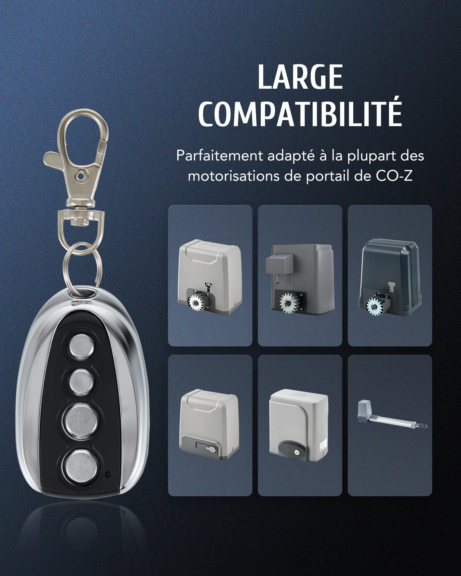 CO-Z Lot de 2 Télécommandes pour Motorisations pour Portails Coulissants et Portails Battants Clés de Sauvegarde sans Fil Distance 30 Mètres Accessoires de Sécurité pour Portails Automatiques