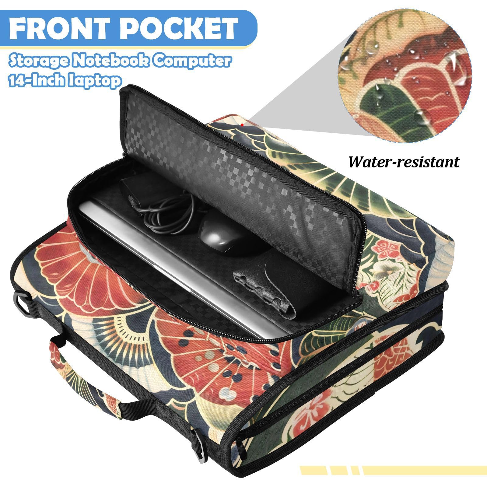 Borsa per raccoglitori a 3 anelli con cerniera floreale giapponese