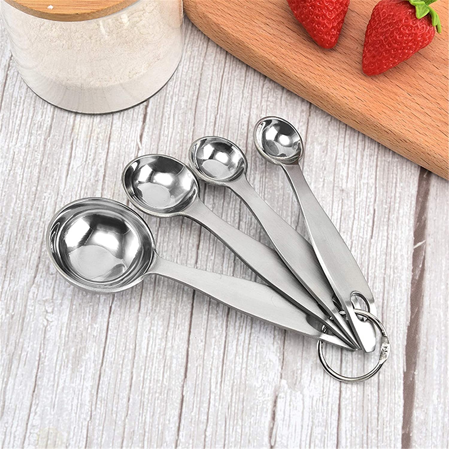 Messlöffel-Set aus Edelstahl, Messlöffel mit Skala, Backutensilien, Backmesslöffel, 4-teiliges Set (Silber, 4 Stück) (Silber, 4 Stück)