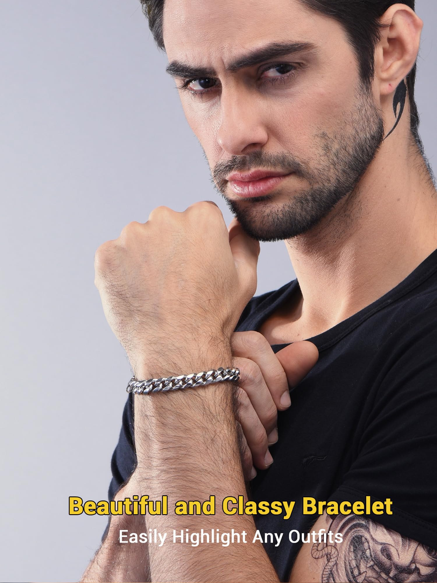 PROSTEEL Bracciale Uomo, Argento Nero Oro, Acciaio Inox Impermeabile,Catena Cubana Robusta Grossa, Hip Hop Punk