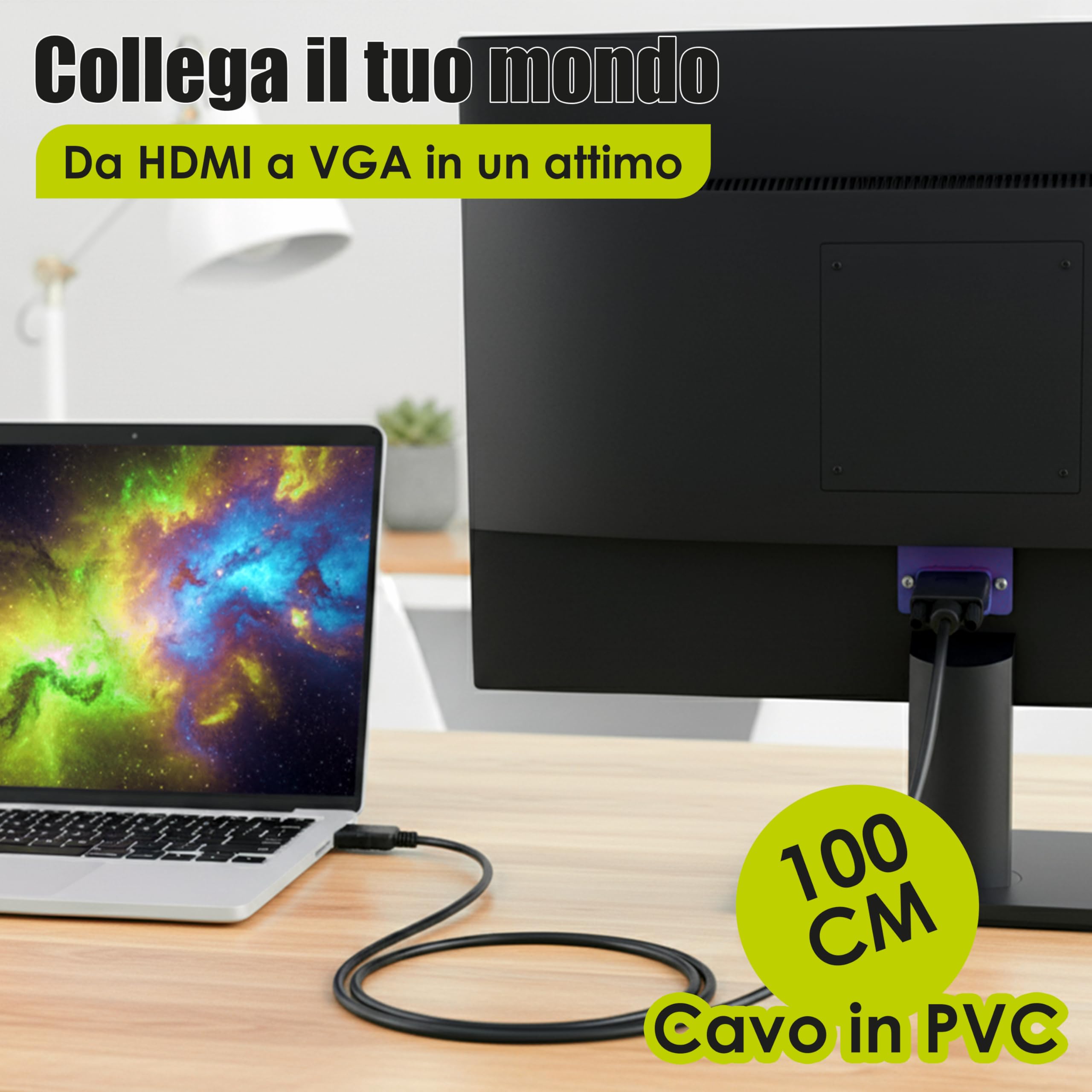 Generico Cavo Convertitore HDMI a VGA Unidirezionale, Adattatore HDMI VGA 1080p con Cavo 1m, Compatibile PC, Laptop, Console e Proiettore, Trasmissione Video Stabile - Non Compatibile con MacBook