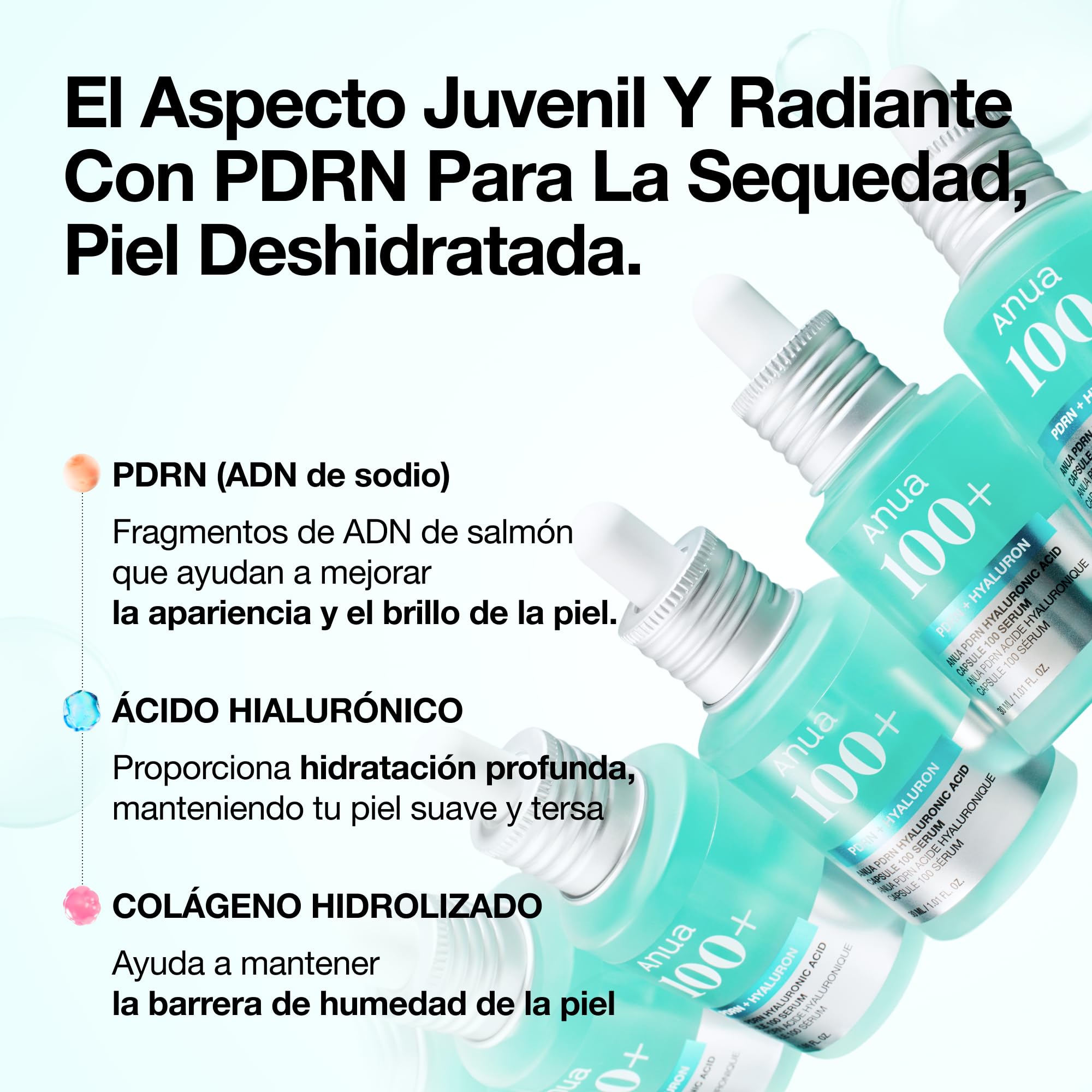 Anua PDRN Hyaluronic Acid Capsule 100 Serum, Sérum PDRN con Ácido Hialurónico y Colágeno, Hidratación Profunda, Efecto Glow, Reafirmante y Antiarrugas, Skincare Coreano, 30ml