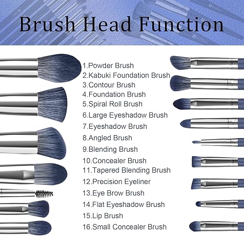 Miniatura 6 de HEYMKGO Juego de 11 brochas de maquillaje verdes con 16 brochas de maquillaje azules, profesionales suaves y densos para mezclar pulir contornos,