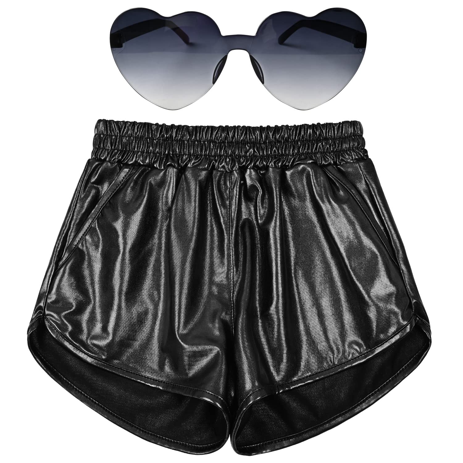 Perfashion Girls Metallic Shorts Shiny Hot Short Sparkly Party Pants &amp;Sunglasses