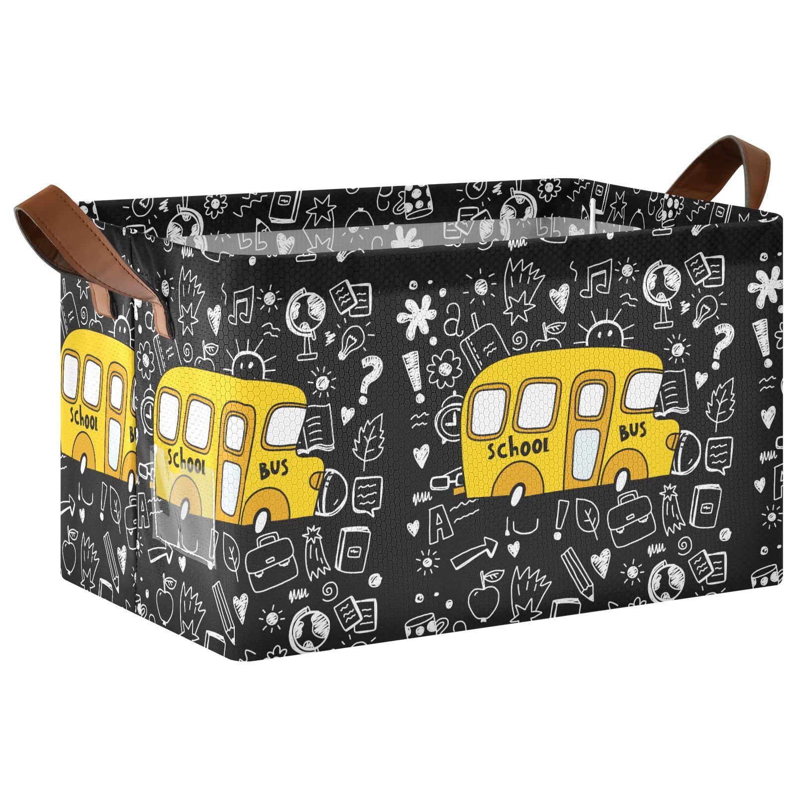 Yasala Shelf Basket Yellow School Bus Black White Foldable Nursery Storage Bin Organizer Closet Bin with Handle Clothes Container Laundry Hamper Decorative Cube