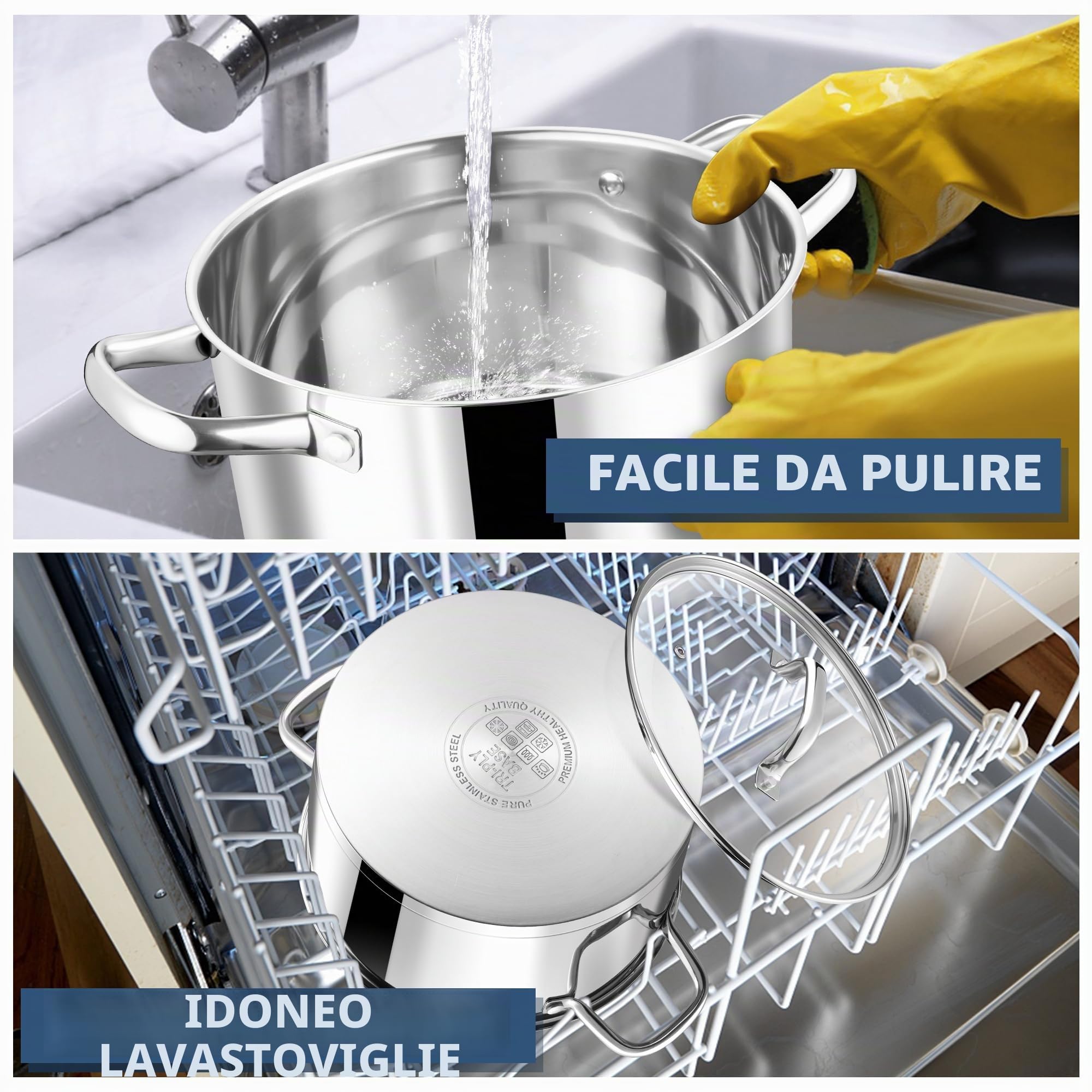 Joyfair Pentola da 20 cm, con fondo a 3 strati, in acciaio inox, con coperchio in vetro, pentola a induzione per tutti i piani cottura, pentola per carne da 3,7 l, per pasta/zuppa/stufati, sana e