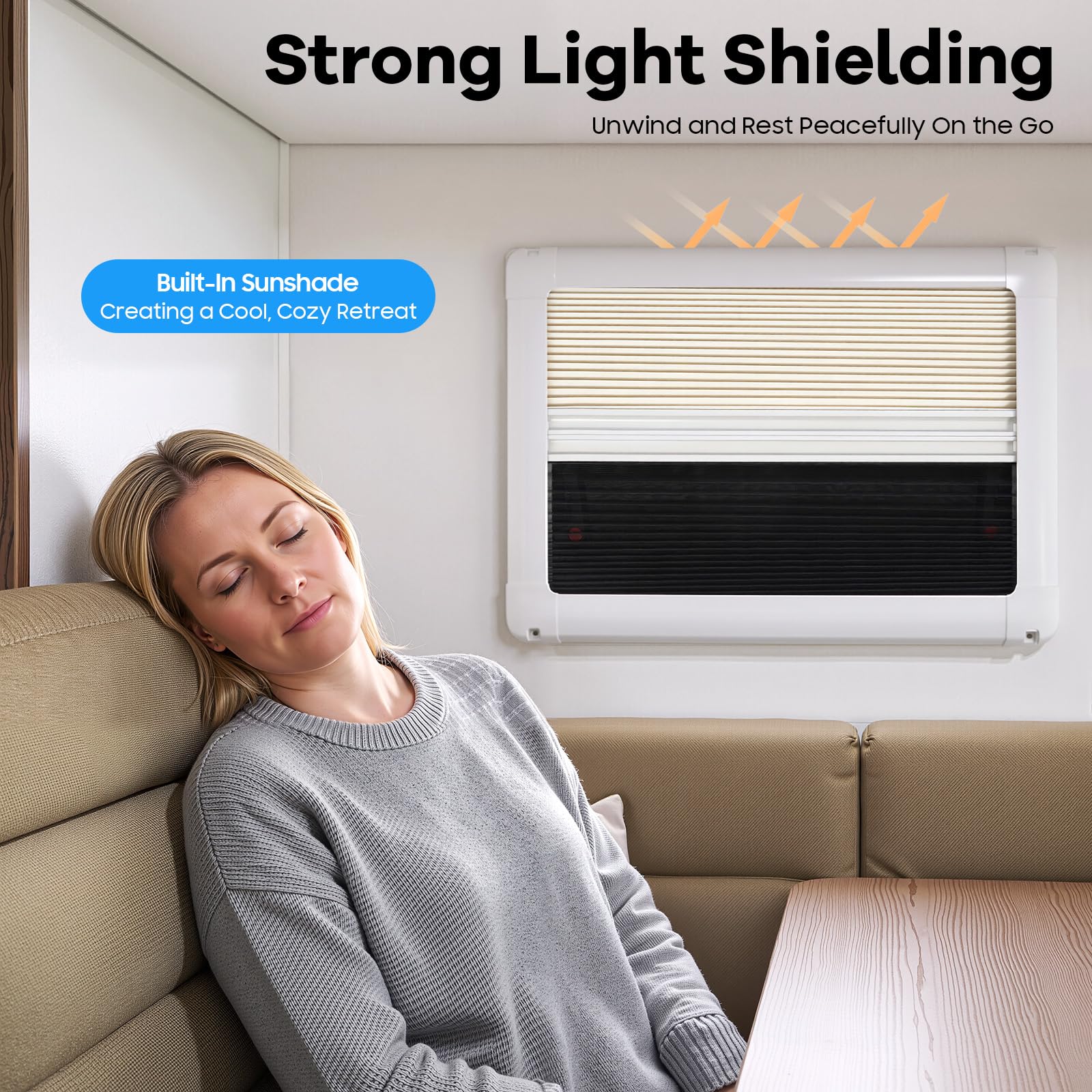 Wohnmobil Fenster RV-Ausstellfenster Wohnmobilfenster Camper Fenster mit Integriertem Rollo und Fliegengitter 85° Öffnungswinkel für Wohnwagen Van Camper (500x350mm Rechteckig)
