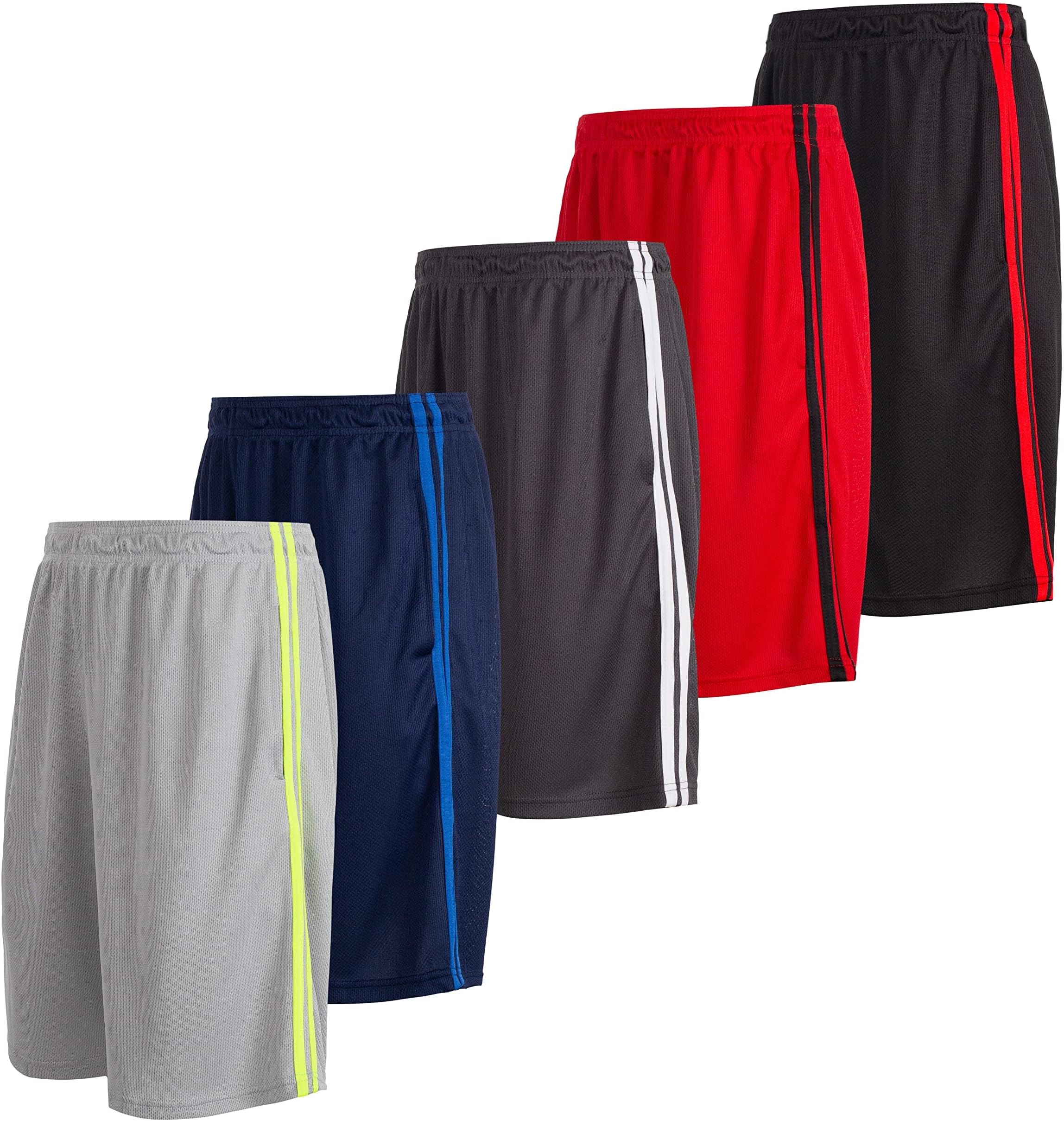 Mens 5 Pack Dry-Fit Athletic Performance Gym Shorts