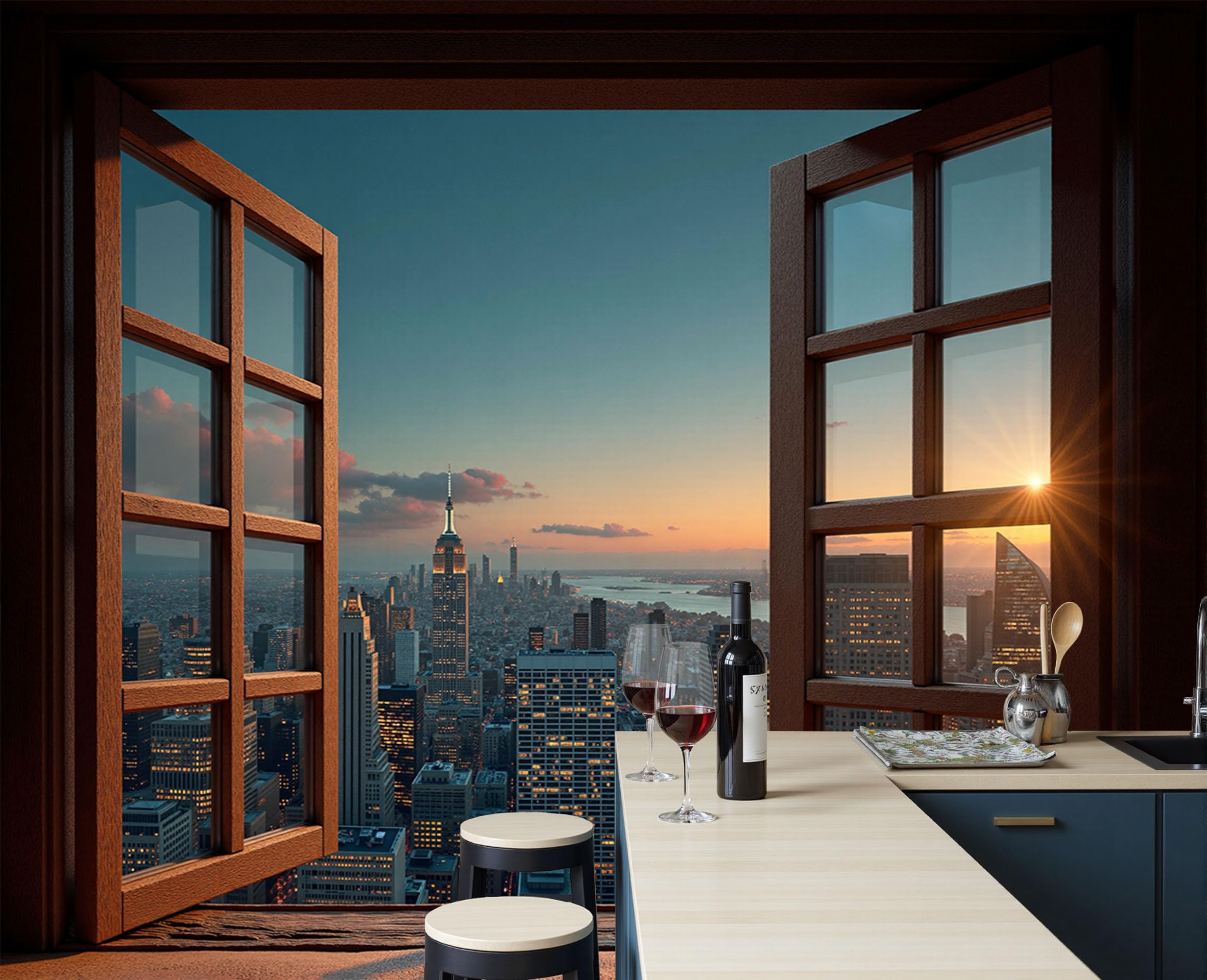 Papier peint mural vue nocturne de New York pour bureau et chambre