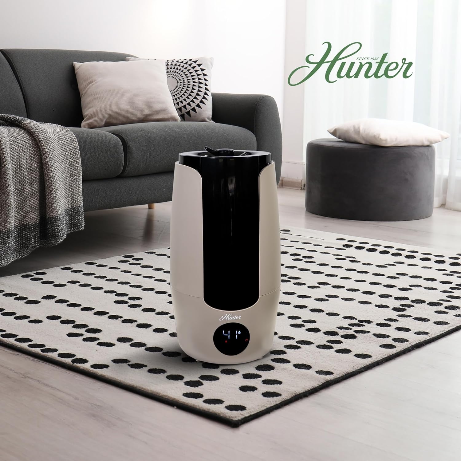 Hunter HHU400 Ultrasonic Humidifier - Vibration Technology Air Humidifier w/Long Lasting Mist for Large Spaces - Hunter Humidifiers for Bedroom Extension Wand & 360 Degree Nozzle, 2.19 Gal. Graphite