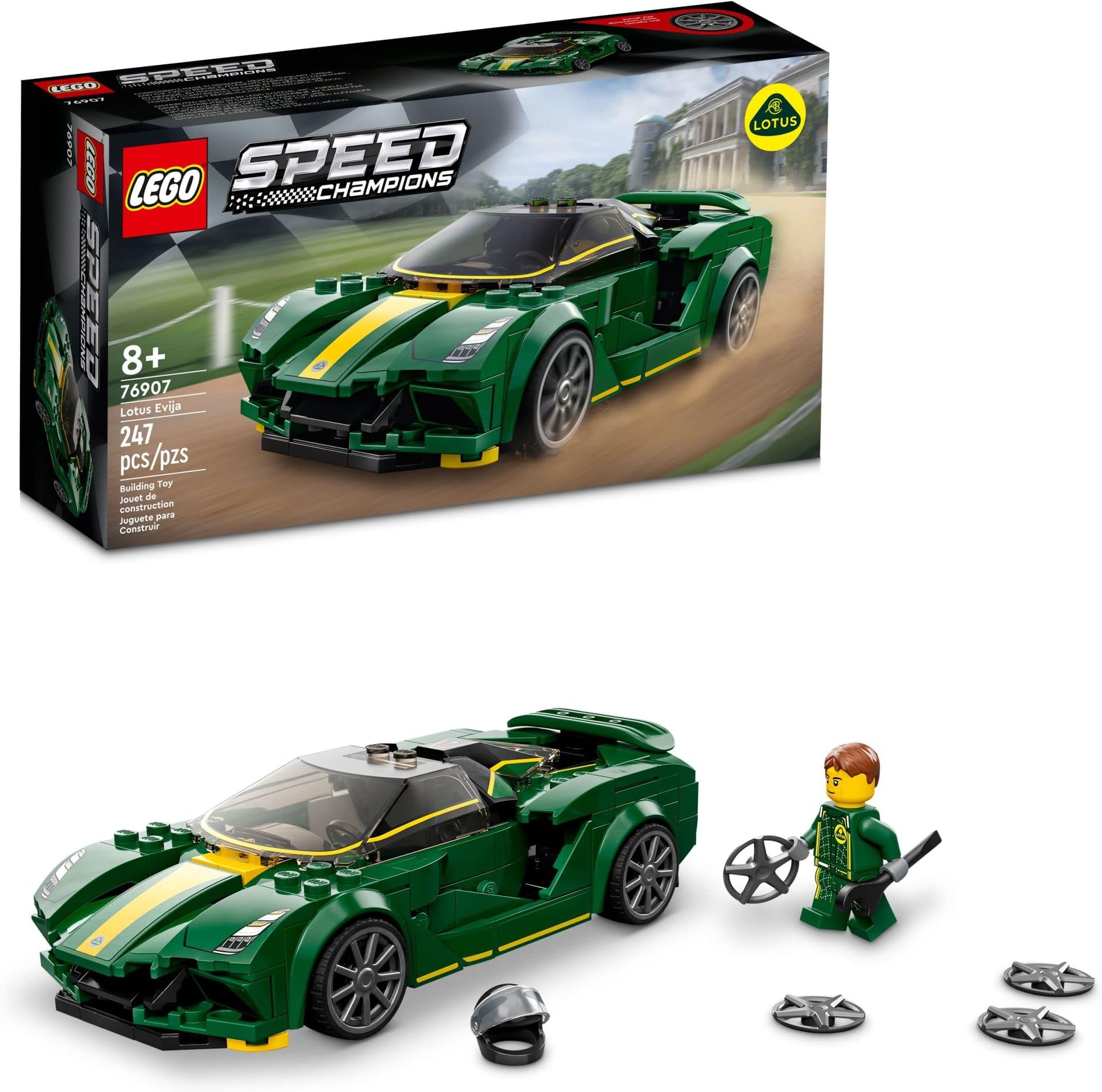 Speed Champions Lotus Evija 76907 Race Car Toy Model for Kids, Collectible Set with Racing Driver Minifigure