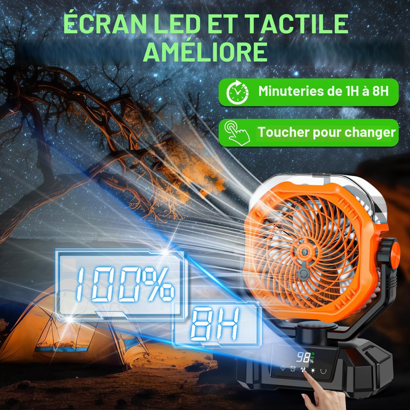Multper 20000mAh Ventilateur Brumisateur Portable, Ventilateur Portable Rechargeable avec Réservoir d'Eau 360ML, LED, Télécommande, 5 Vitesses, Ventilateur USB Silencieux pour Camping, Bureau, Maison