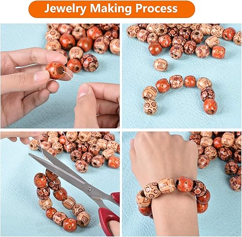 Miniatura 7 de HOUSWEETY 100 cuentas espaciadoras de madera pintada natural de 0.39 pulgadas (0.394in), cuentas redondas sueltas de madera para hacer joyas,