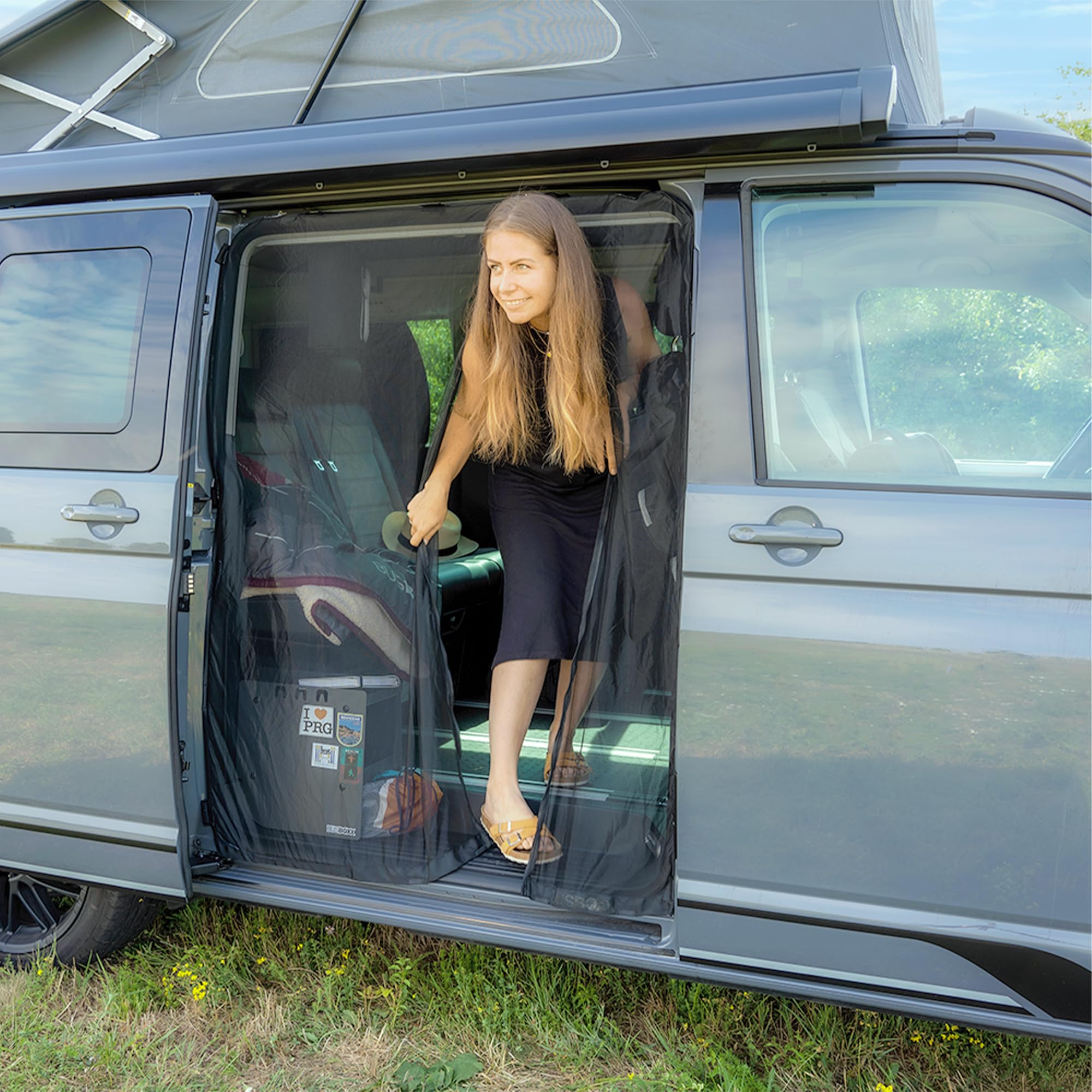 Moustiquaire pour porte latérale, spécialement conçue pour VW T5, T6, T6.1, protection contre les insectes, facile à monter, robuste et durable