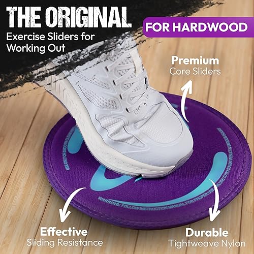 Vista 2 de Discos de deslizamiento para hacer ejercicio - Deslizadores de ejercicio para alfombra y suelos de madera dura 1 par, Discos de deslizador de Morado