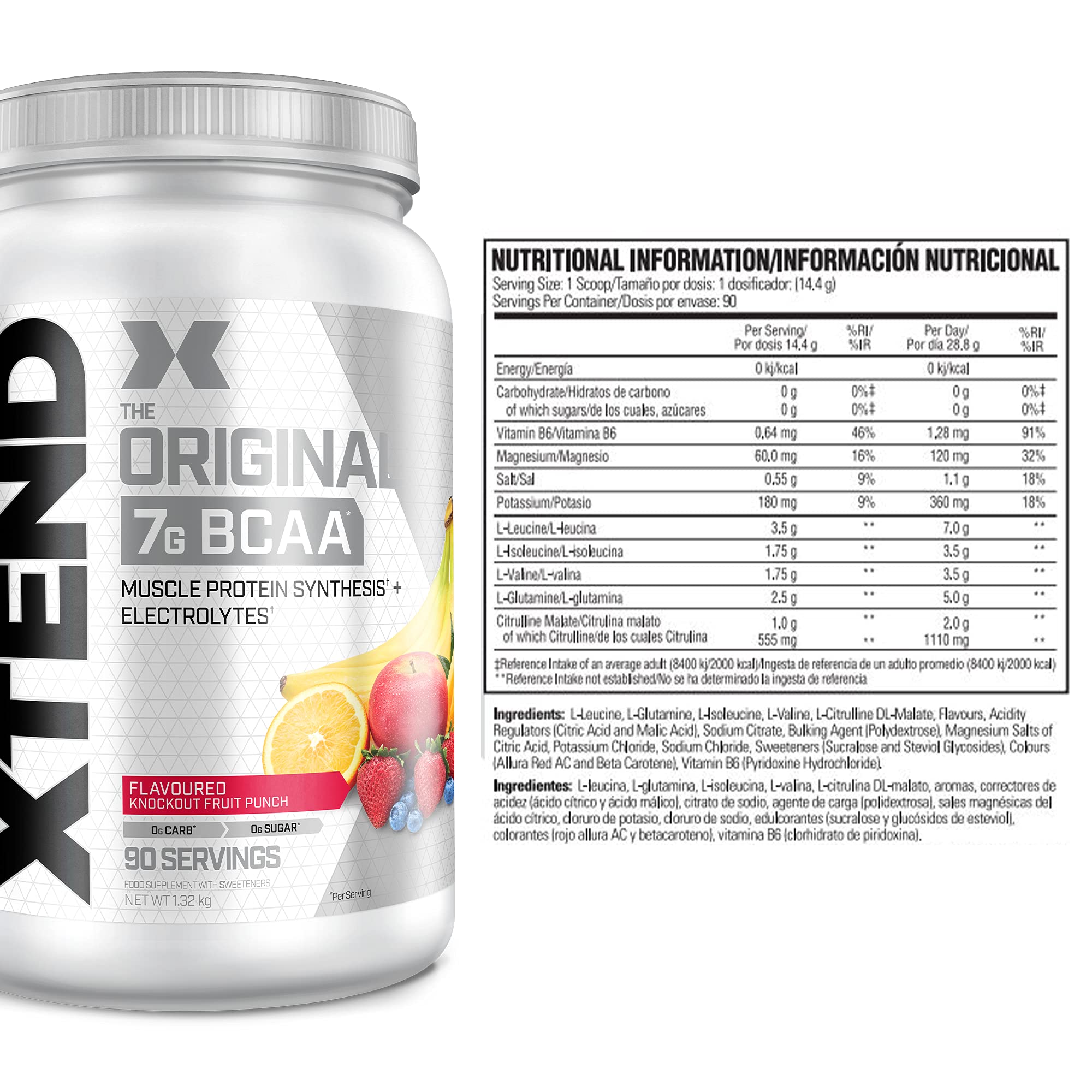 XTEND Original - Suplemento de BCAA en polvo - Cóctel de frutas | Aminoácidos de cadena ramificada | 7 g de BCAA con electrolitos para una mayor hidratación y recuperación | 90 raciones