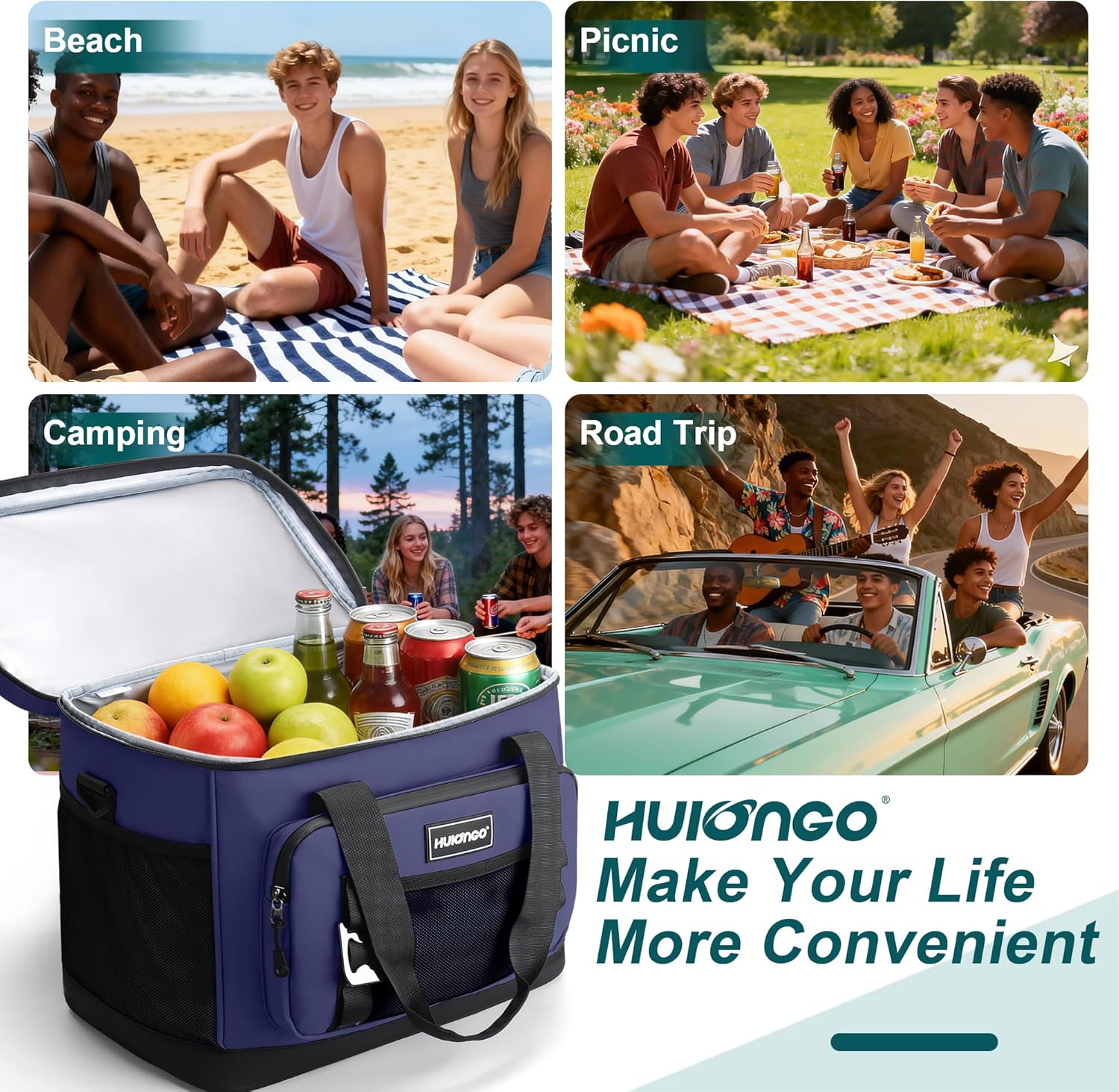 Hulongo Insulated Foldable Collapsible Cooler Bag Soft Sided Cooler for Picnic, Camping, Grocery Shopping, Beach, 30L