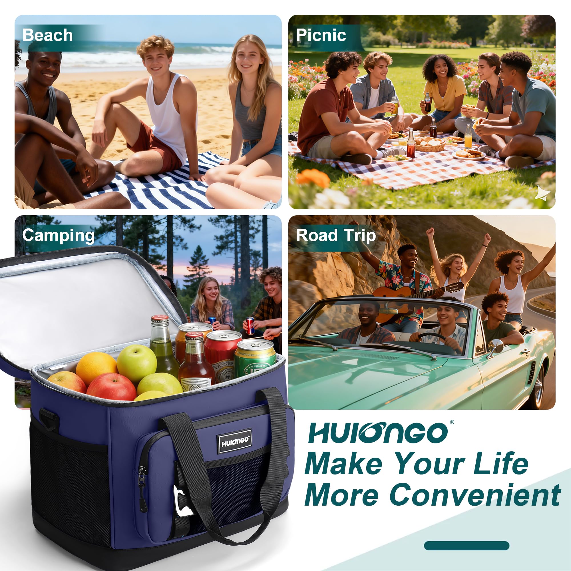 Hulongo Borsa Termica,30L Grande Impermeabile Pieghevole Picnic Borsa Isolata per Campeggio, Viaggi, Spesa e Pesca