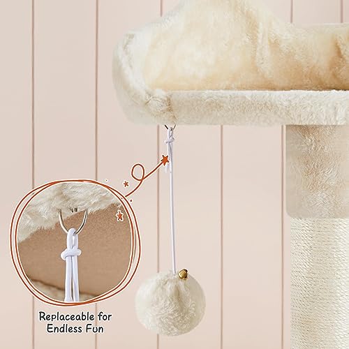 Miniatura 5 de Yaheetech Árbol para gatos de 76.5 pulgadas de alto, torre grande para gatos con 3 condominios grandes, tabla de rampa multifuncional, postes