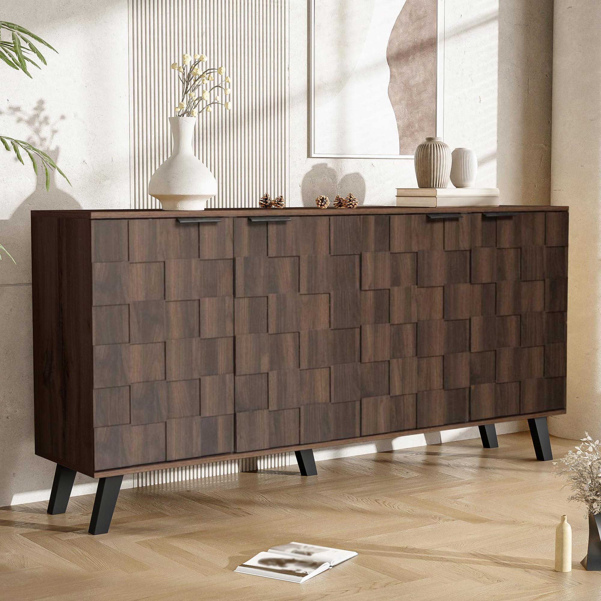 Credenza con 4 ante e effetto legno scuro, 160,5 x 35,5 x 78 cm