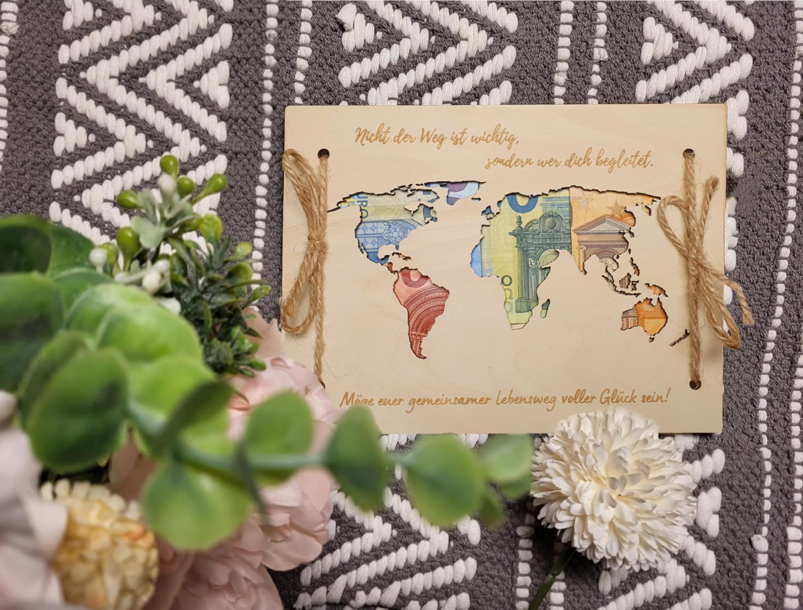 Biglietto Regalo In Legno Per Soldi - Mappa Del Mondo, Per Matrimonio, Coppie, Viaggi, Luna Di Miele
