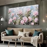 Ardemy Rose Canvas Wall Art Large Floral Pictures Wall Decor Living Room Pink Flower Textured Paintings Artwork for Walls Bedroom Kitchen Dining Room Home Office&comma; 40"x20"